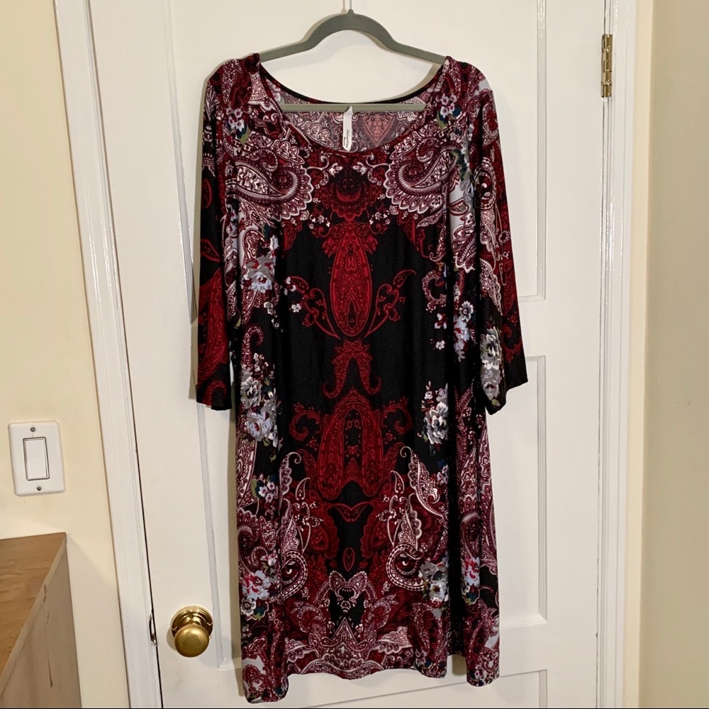 NY Collection 2X Dress Red Paisley Print